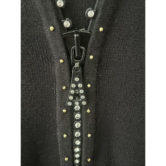 Quacker Factory Cardigan Sweater Full Beaded Zipper Womens 1X Black Sequins - Picture 8 of 13